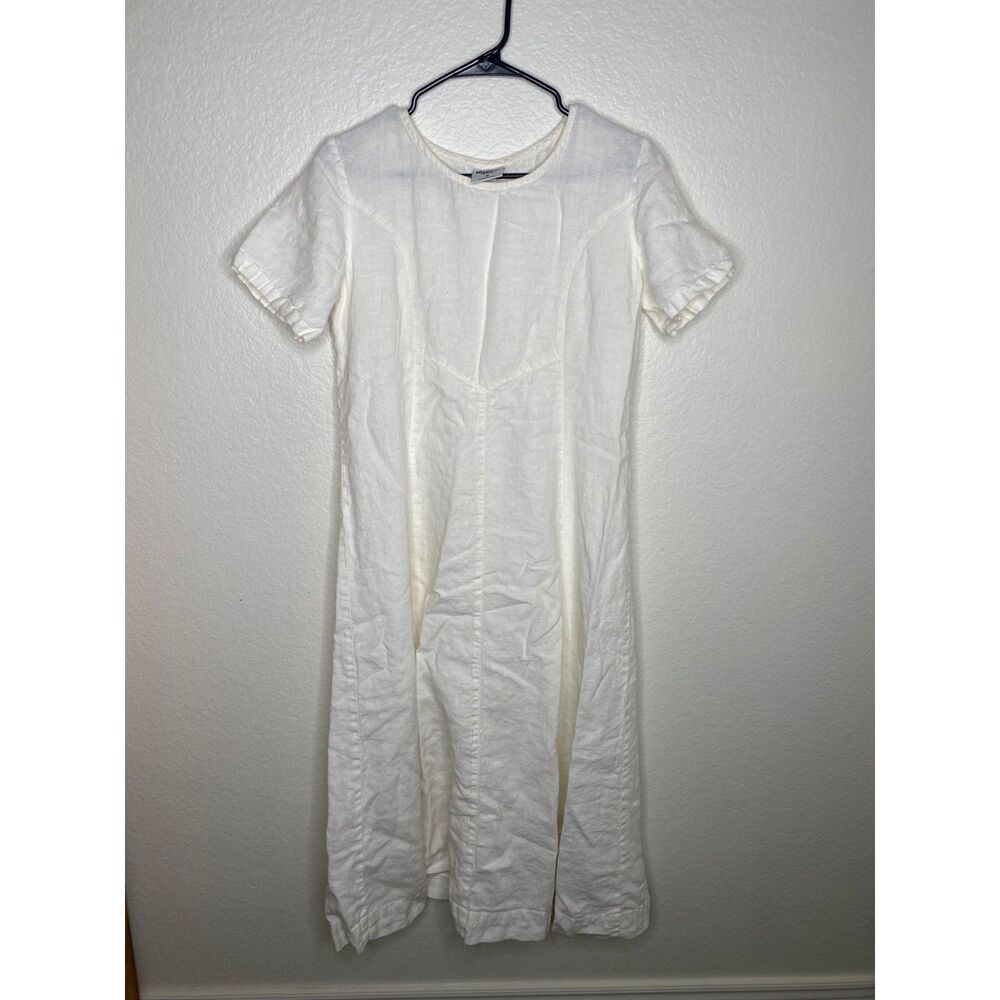 VTG California Threads 100% linen midi dress white coastal beach lagenlook M